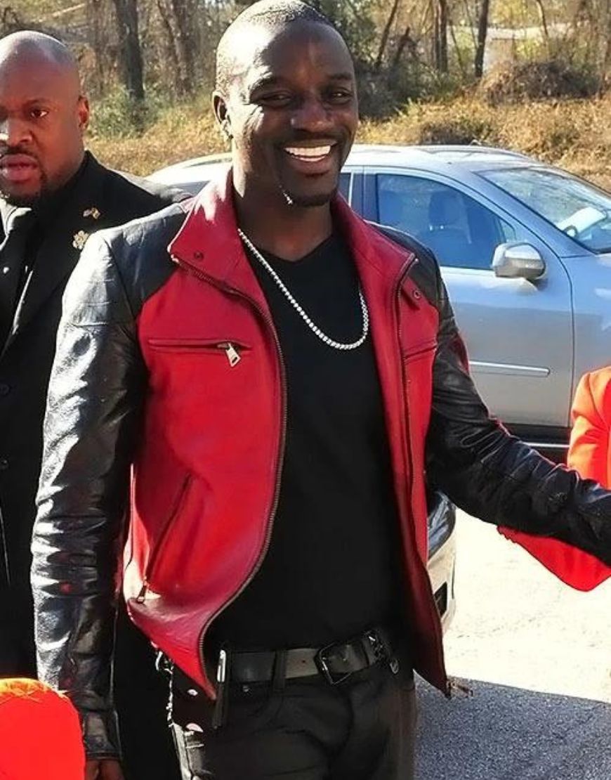 Musician Akon Black And Red Biker Jacket Musician Akon Black And Red Biker Jacket